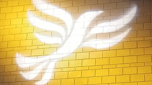 Lib Dem logo bird projected on blockwork