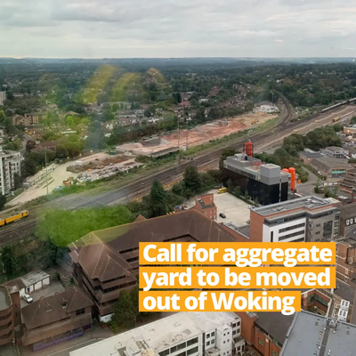 Aggregates Yard in Woking from the partially completed tower buildings