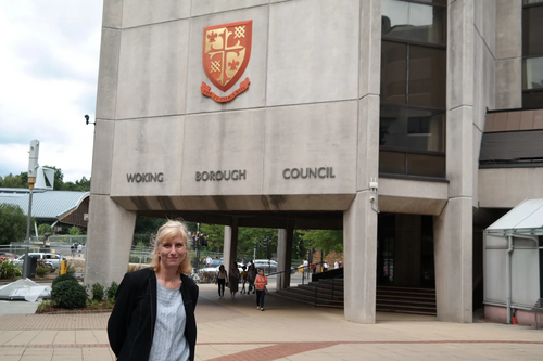 Deborah Hughes outside WBC offices